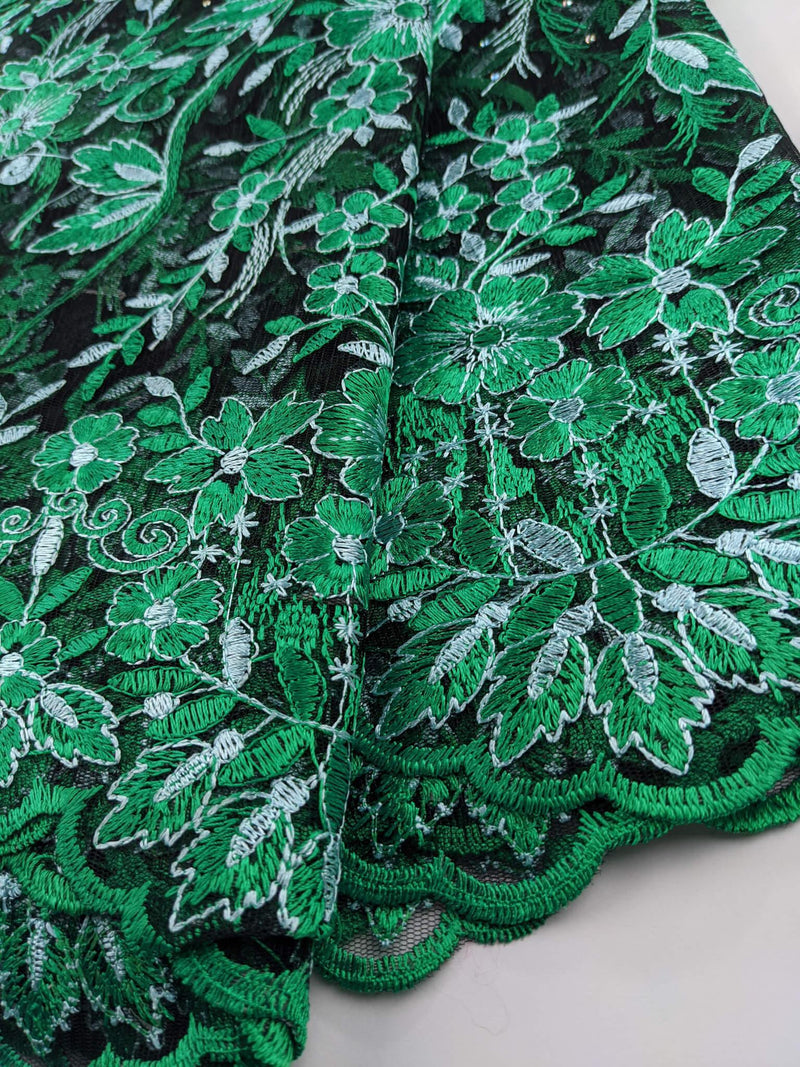 Green, Silver & Black Net Lace
