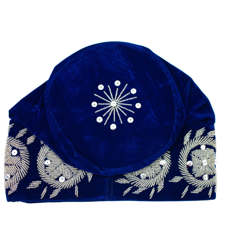 Blue & Silver Beaded Velvet Hat