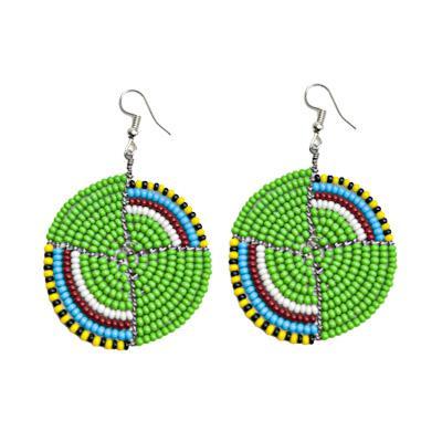 Circular Green Maasai Beaded Earrings