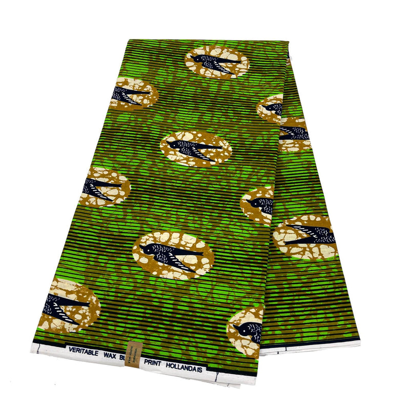 Green Bird Wax Print Fabric - 6 Yards