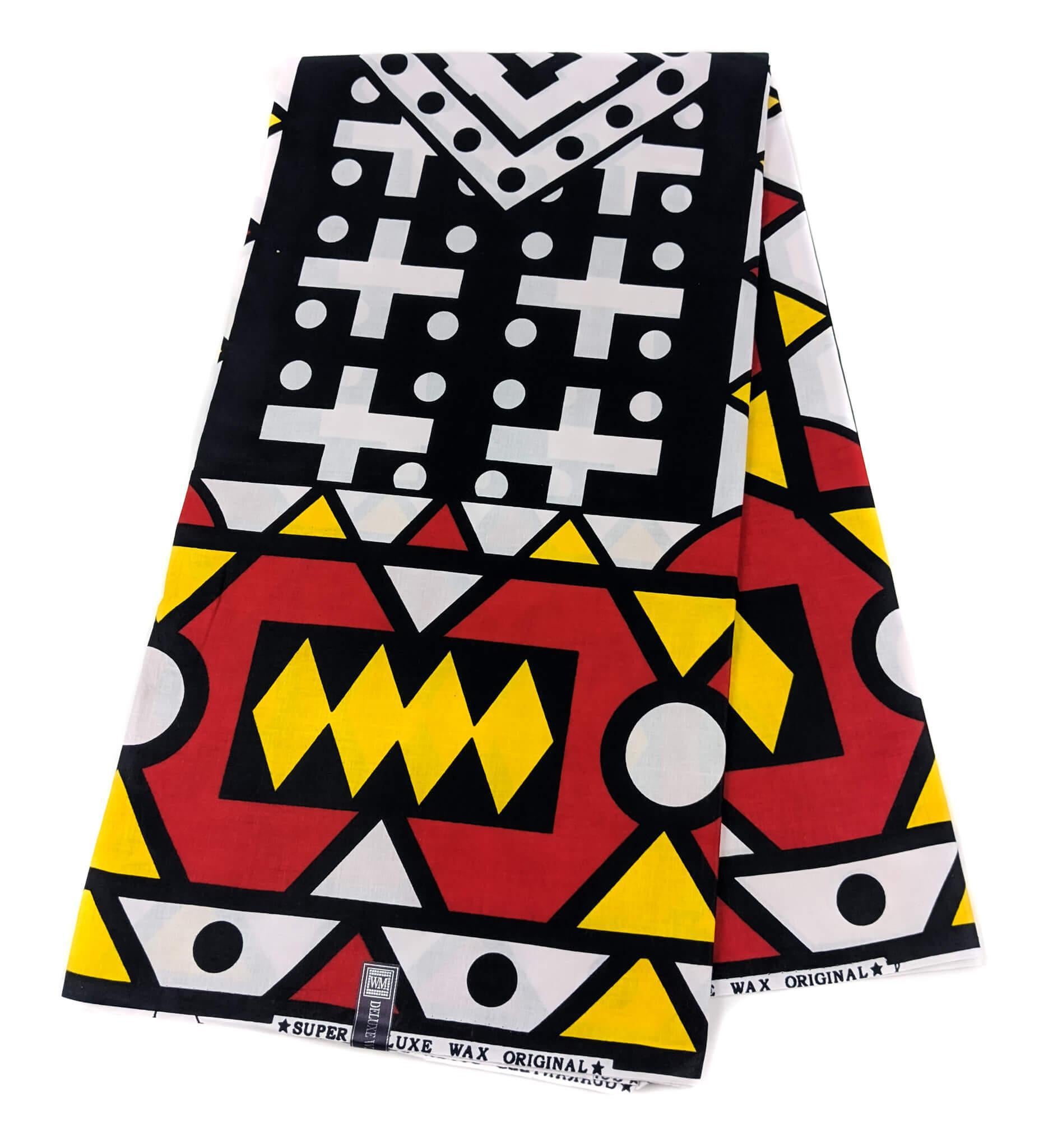 Red and Yellow Geometric African Wax Fabric