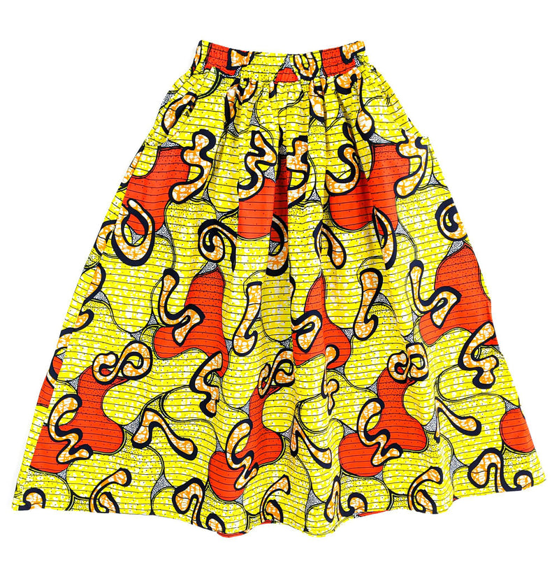 Handmade Yellow Multi Ankara Print Midi Skirt
