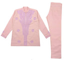 Peach & Pink Men Embroidery Long Sleeve Set