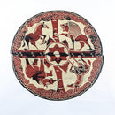 Red Handcrafted Circular Carved Wood Folding Table