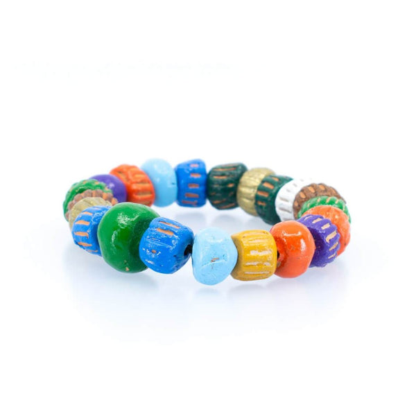 Multicolored African Clay Bead Bracelet