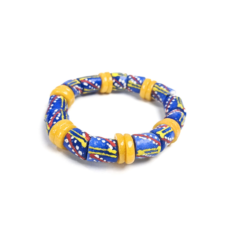 Blue and Yellow (Krobo Beads) Recycled Glass Beads Bracelet