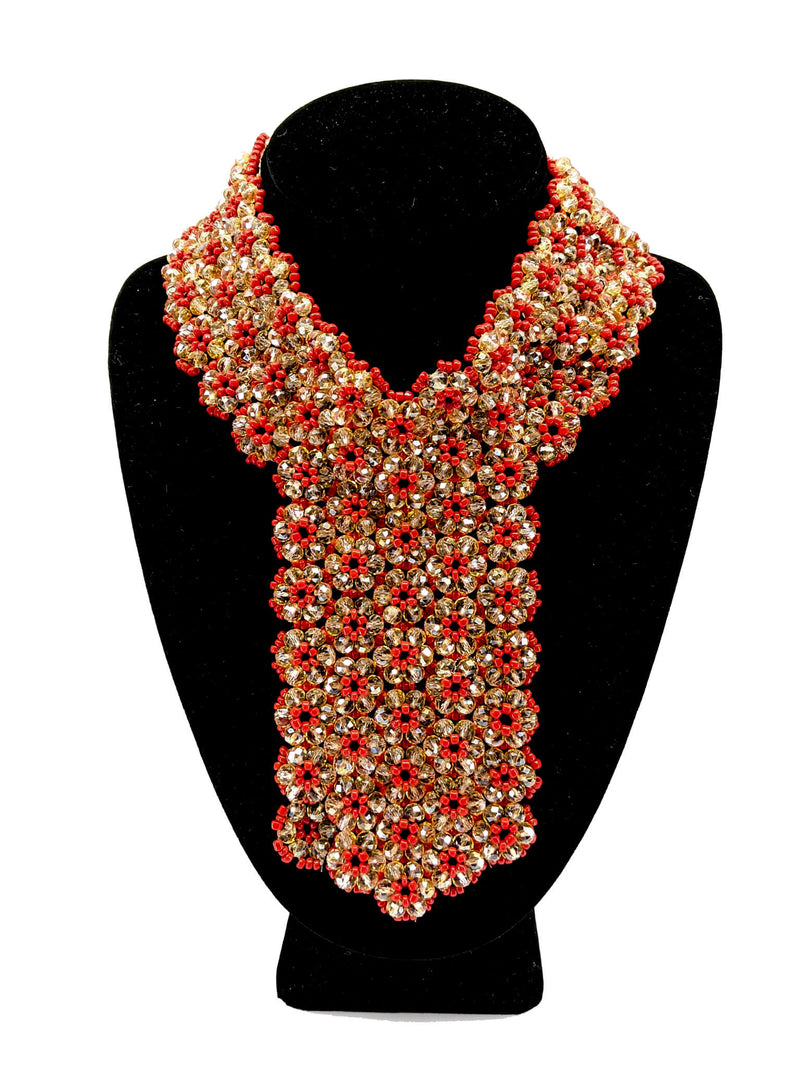 Red And Clear Flat Beaded Necklace
