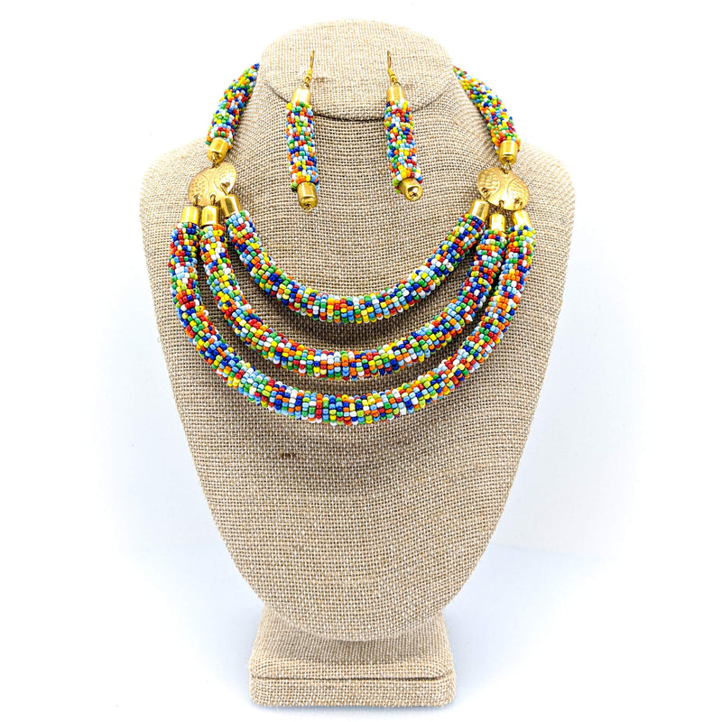 Multi-Colored Beaded Kenyan Necklace Set