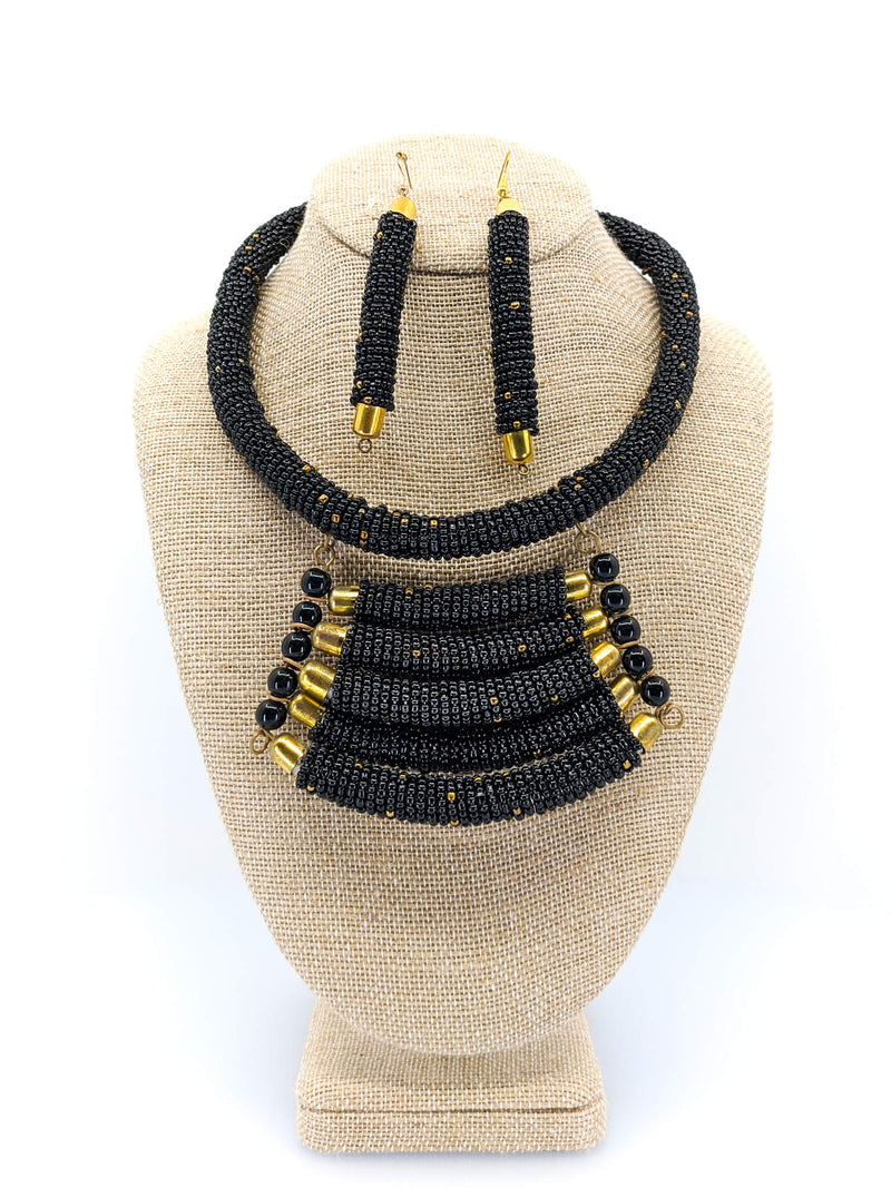 Black Beaded Kenyan Necklace Set
