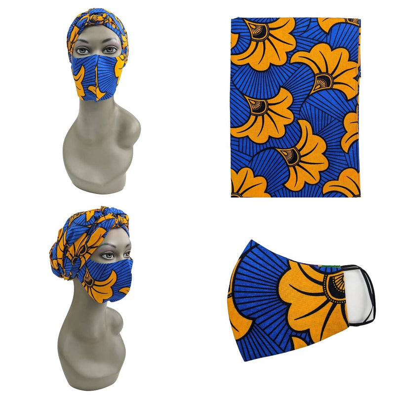 Ankara Face Mask with Head Scarf and PM 2.5 Face Cover Disposal Filters