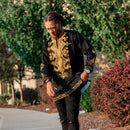 Men's Black & Gold Embroidery Long Sleeve Top