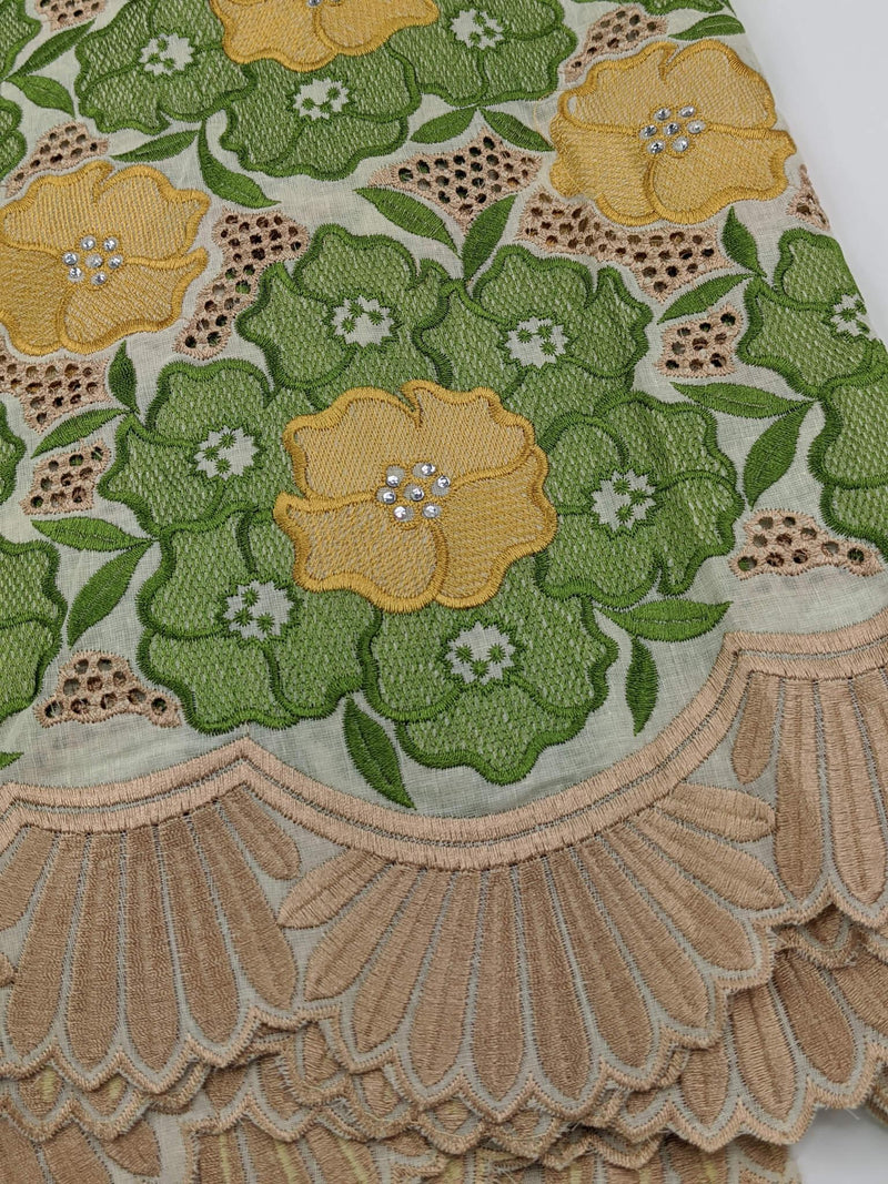 Green & Gold  Voile Cotton Lace