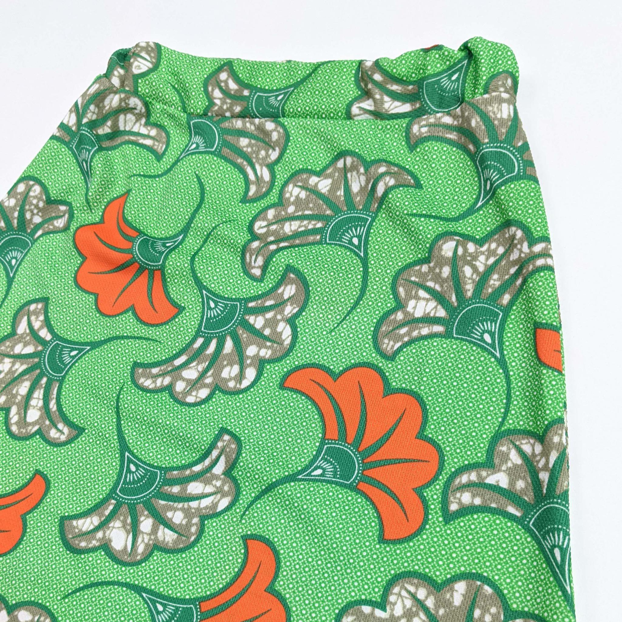 Green & Orange Print Long Skirt