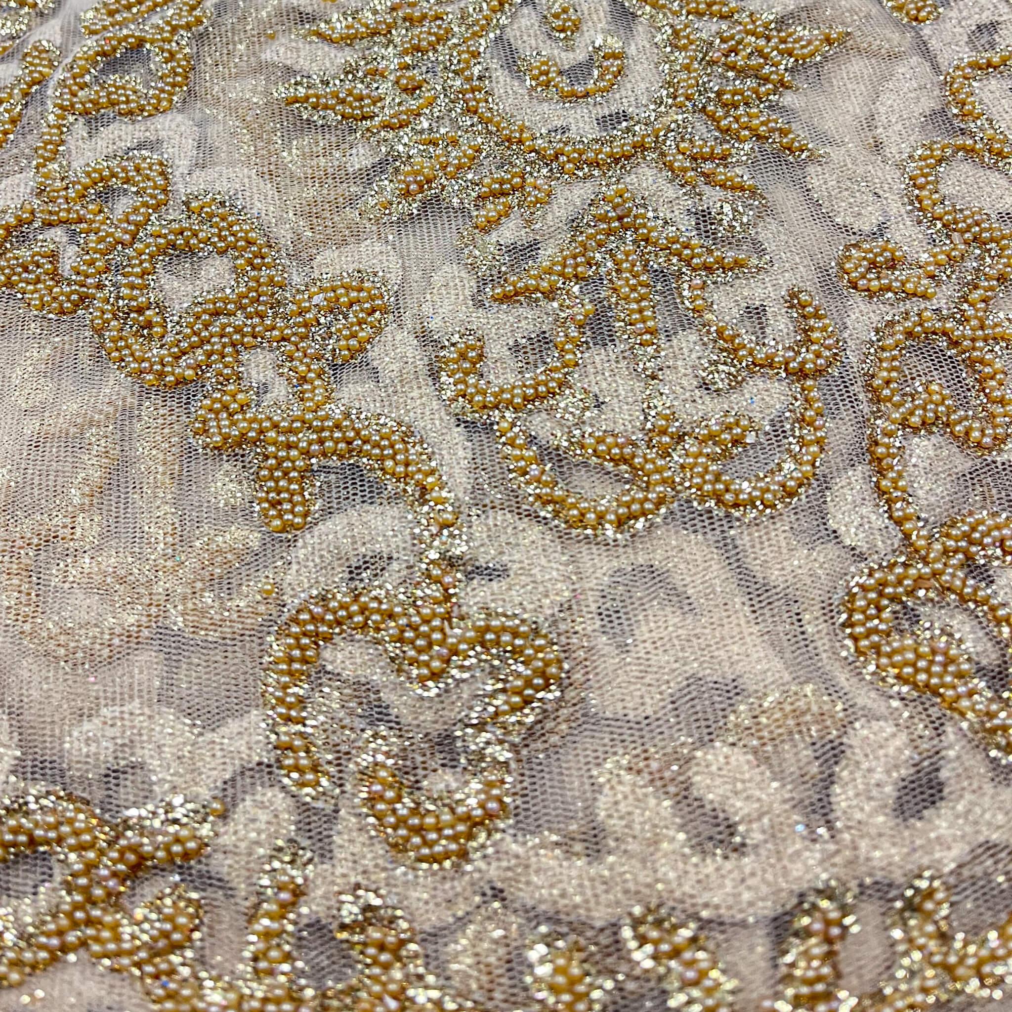 Gold Beaded Net Lace