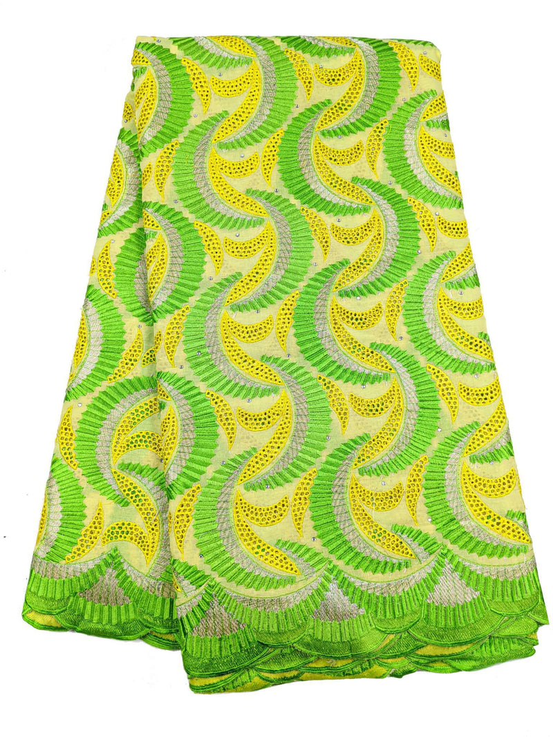 Yellow Silver & Green Cotton Swiss Lace