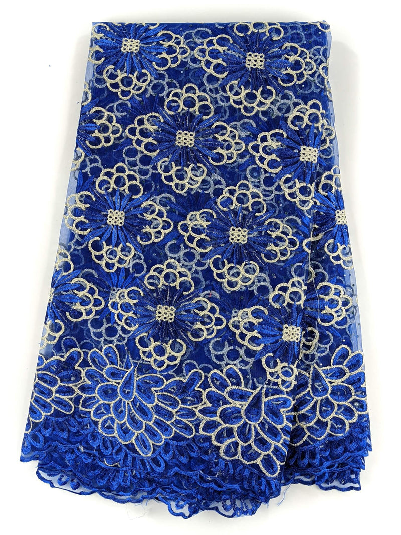 Blue & Gold French Net Lace