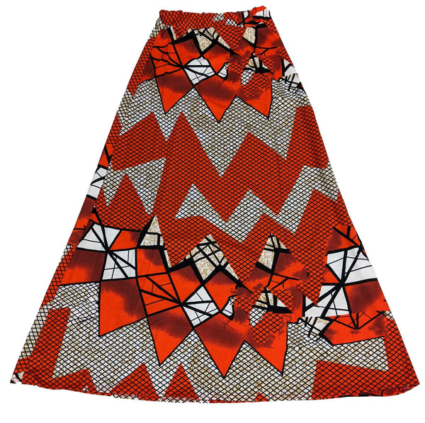 Orange & Black Print Long Skirt