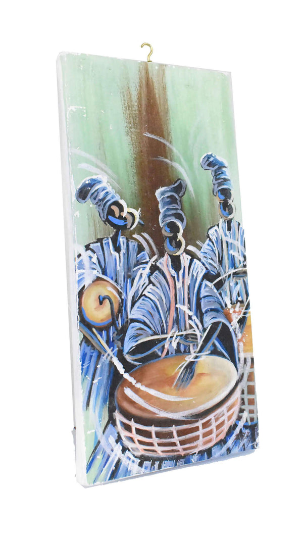 African Folk Art Canvas Paint "Yoruba Drummers" - AFRIKAN ATTIRE - #african_clothing - WALL DECOR