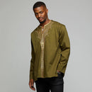 African Long Sleeve w/Gold Embroidery - AFRIKAN ATTIRE -