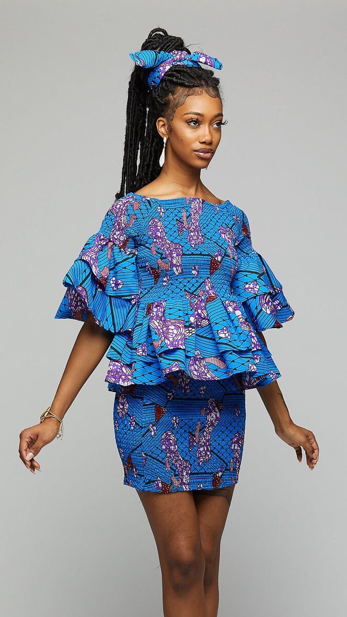 $$Ankara Smoked Suit Skirt & Blouse - AFRIKAN ATTIRE - african_clothing - Apparel - african_attireAFRIKAN ATTIRE - african_fashion