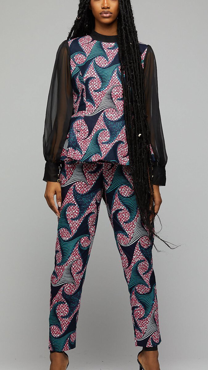 $$Ankara Suit w/Chiffon Sleeves - AFRIKAN ATTIRE - african_clothing - Apparel - african_attireAFRIKAN ATTIRE - african_fashion