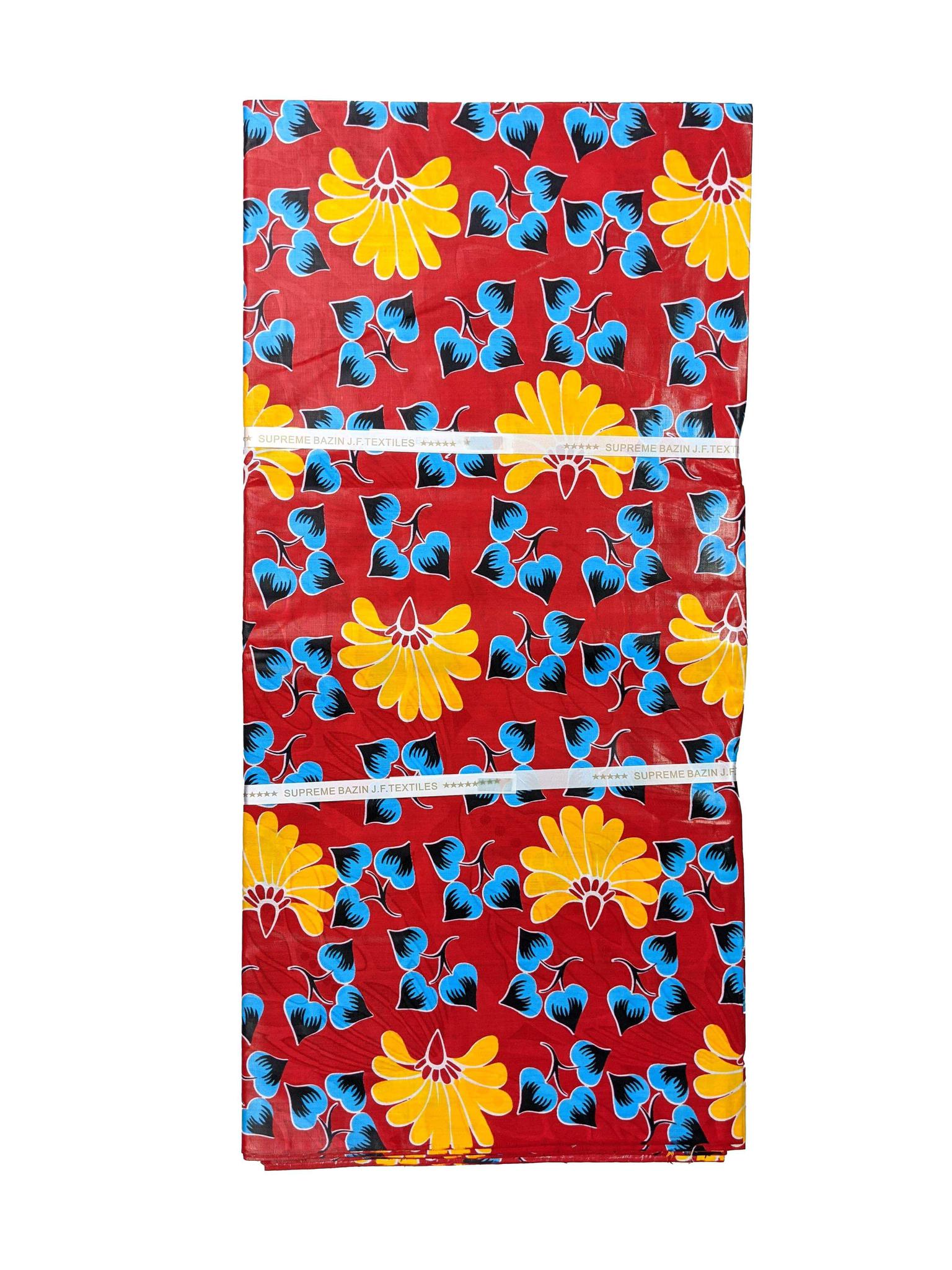 Red, Blue & Yellow Petal Bazin J.F Textiles