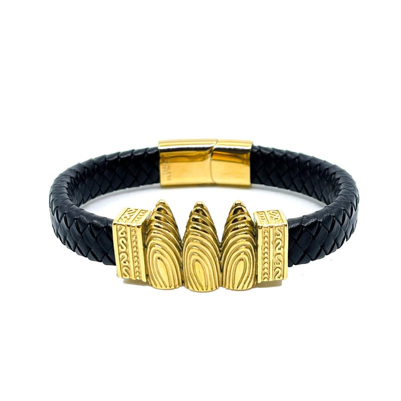 Black & Gold Men's Leather Bracelet