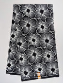 Black & White Floral African Wax Print Fabric - 6 Yards