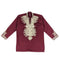 Men's Collard Wine & Gold Embroidery Long Sleeve Top