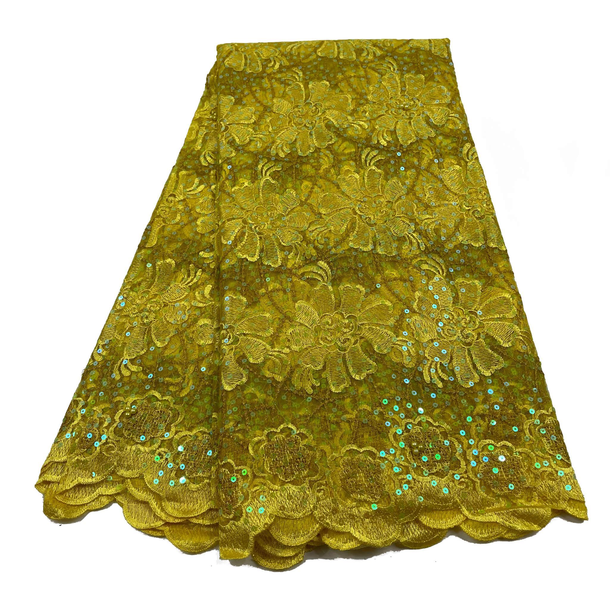 Yellow Sequence Net Lace