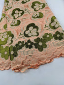 Peach & Green Swiss Voile Lace