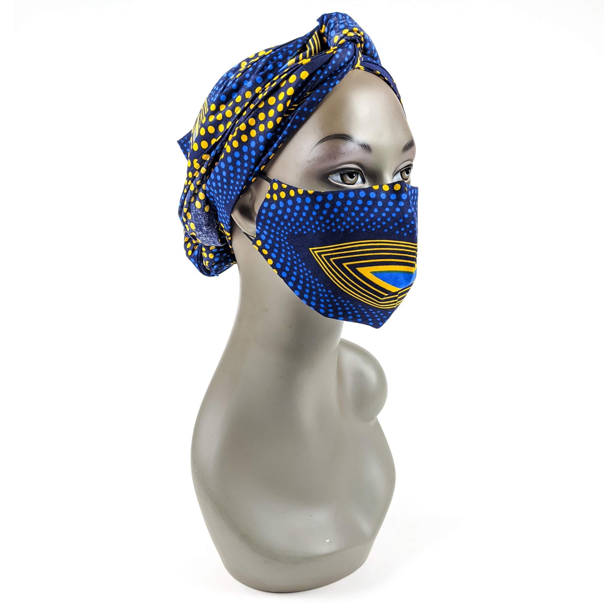 Handmade Ankara Face Mask with Head Scarf & Disposal Filters