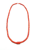 Red Long Coral Bead Necklace with Large Coral Pendant