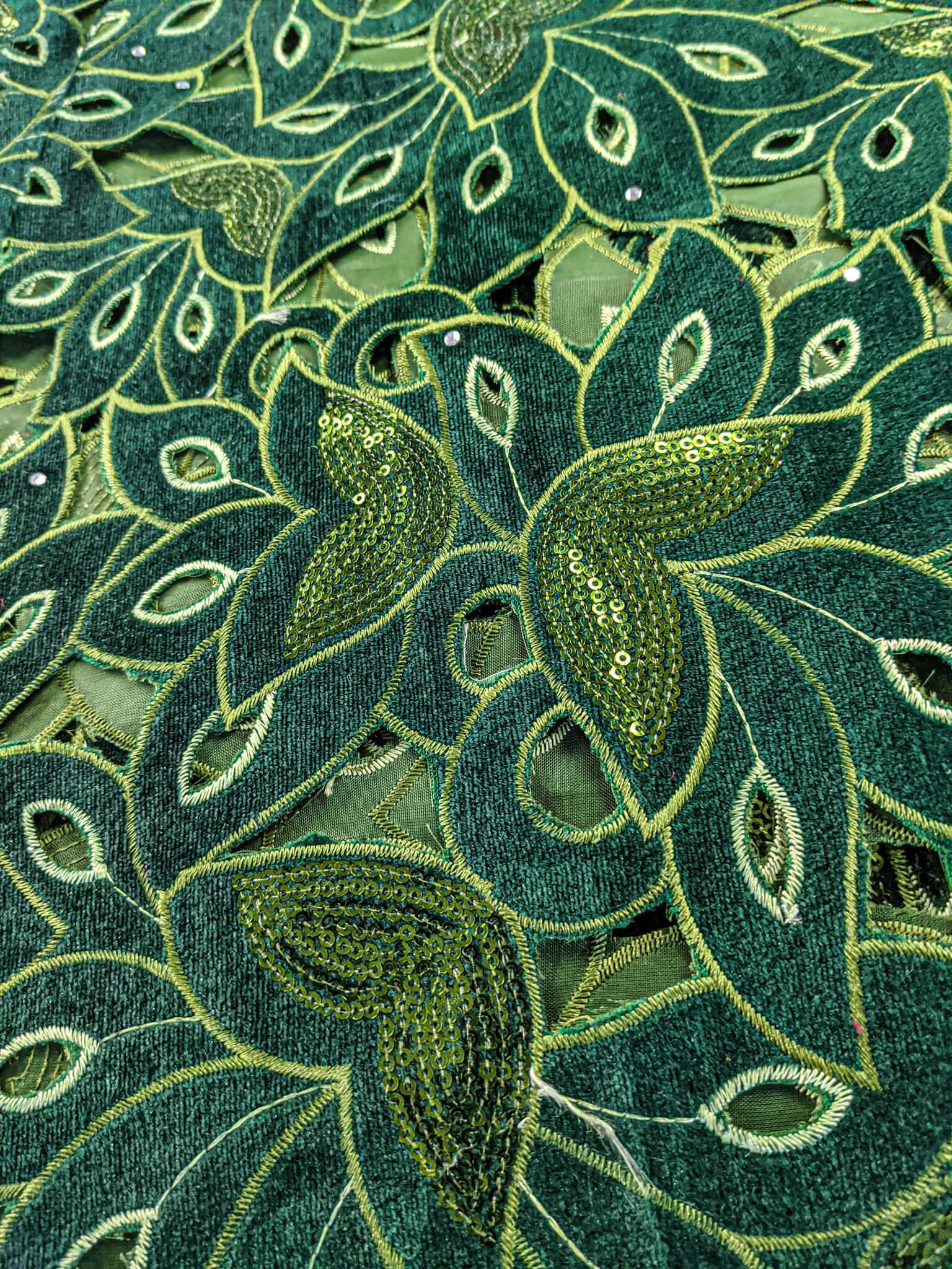 Green Handcut Velvet Fabric