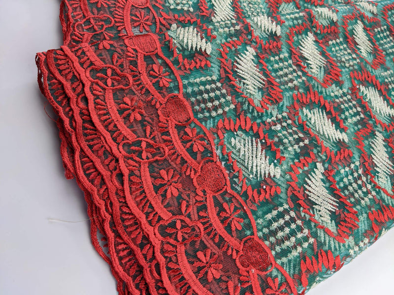 Red & Green Net Lace