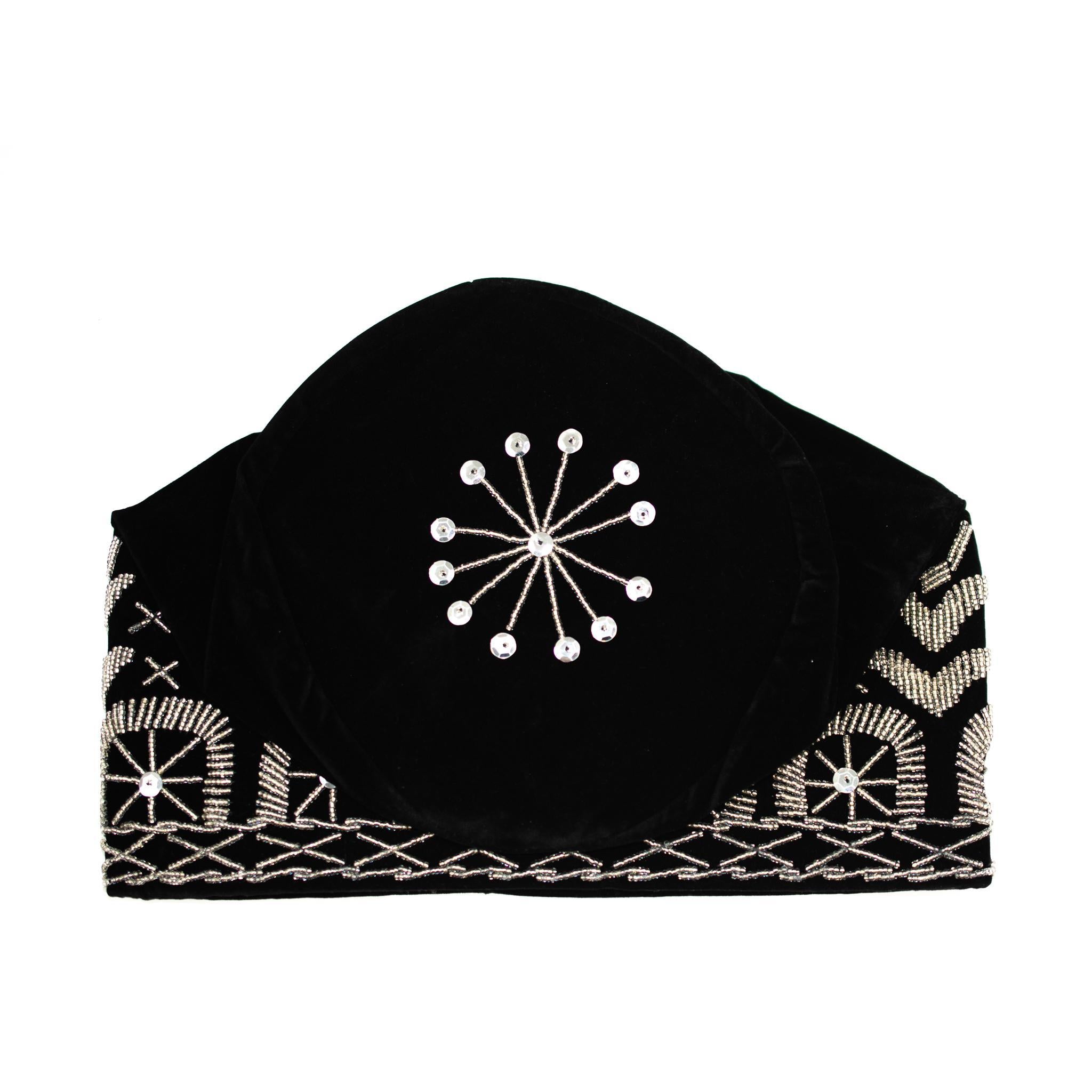 Black & Silver Beaded Velvet Hat