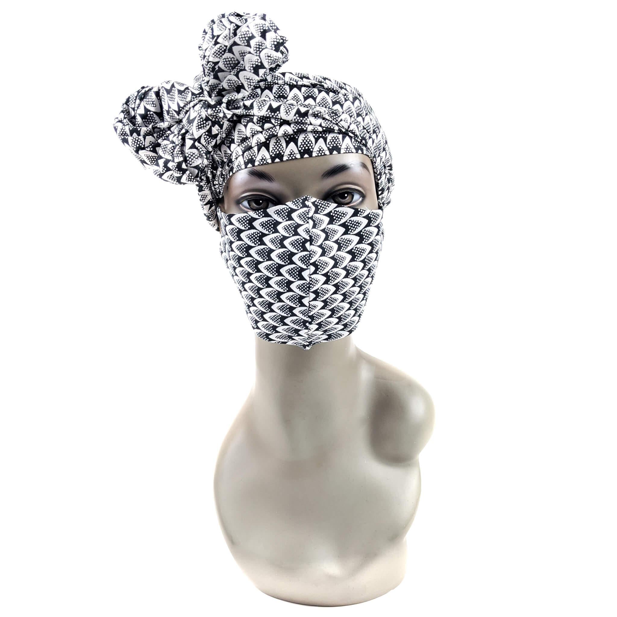 Handmade Ankara Face Mask with Head Scarf & Disposal Filters