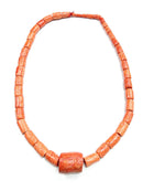 African Necklace Aged Light Coral Beads & Large Coral Pendant