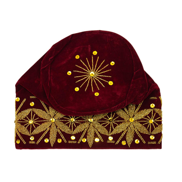 Red & Gold Beaded Velvet Hat