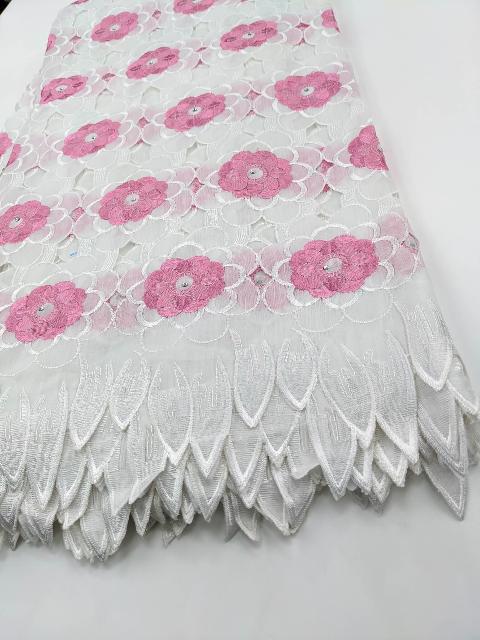 Pink & White Handcut Cotton  Lace