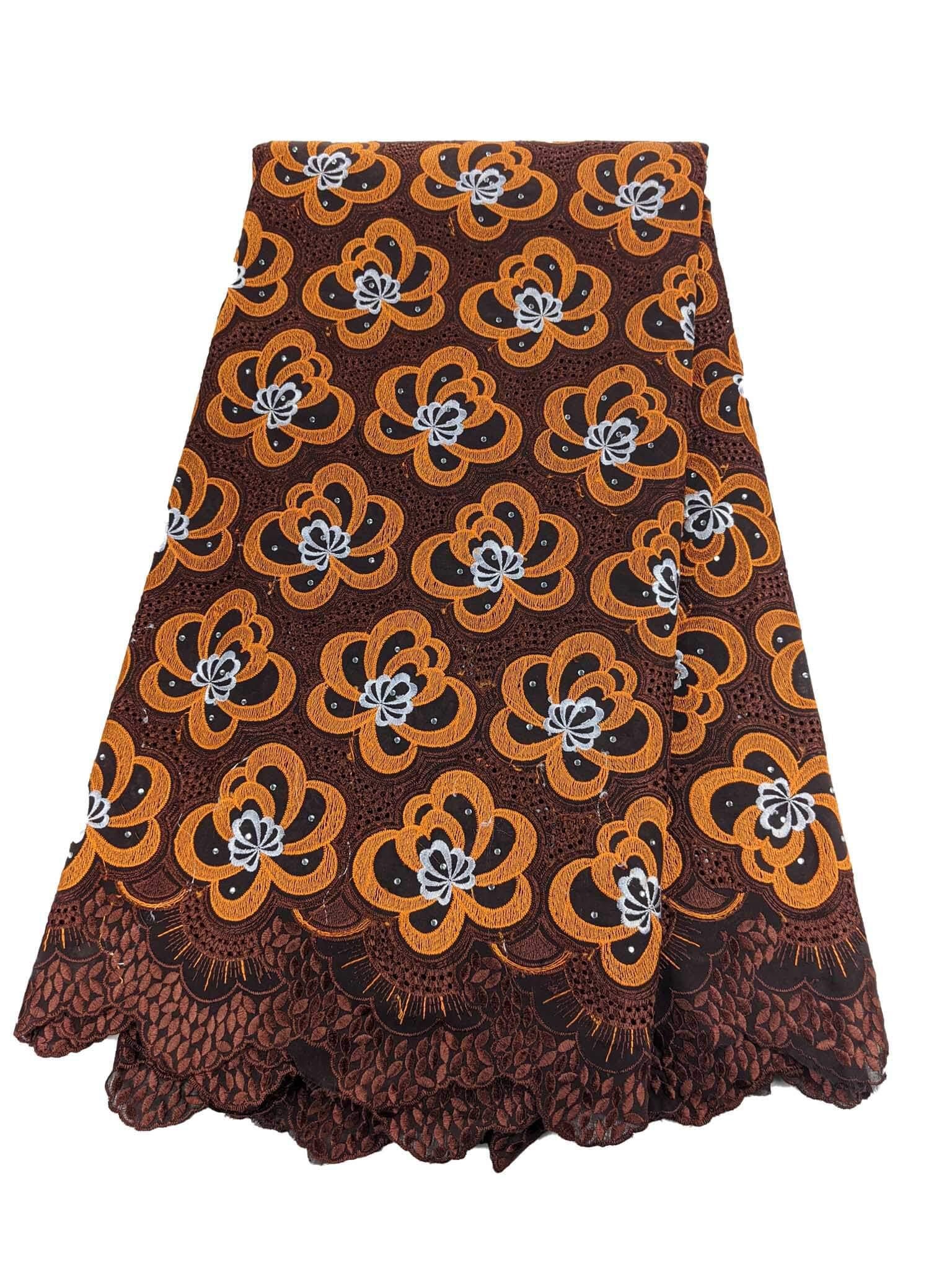 Brown, Orange & White Cotton Voile Lace