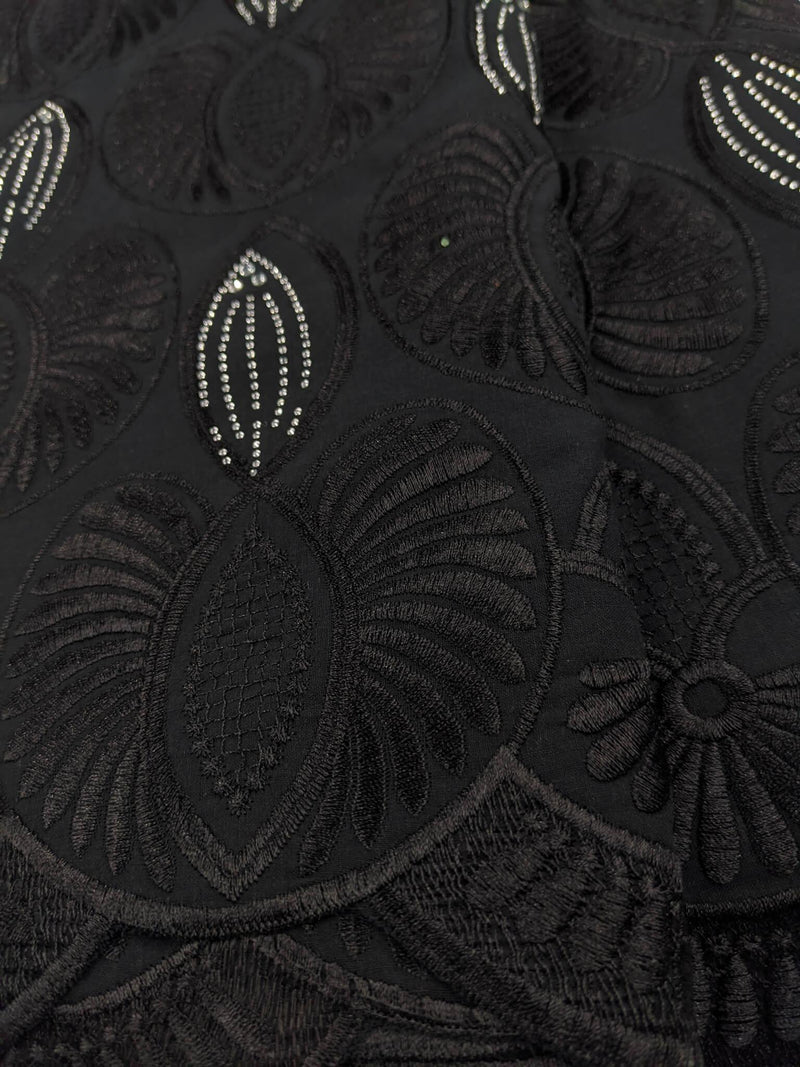 Black & Silver Crystals French Net Lace