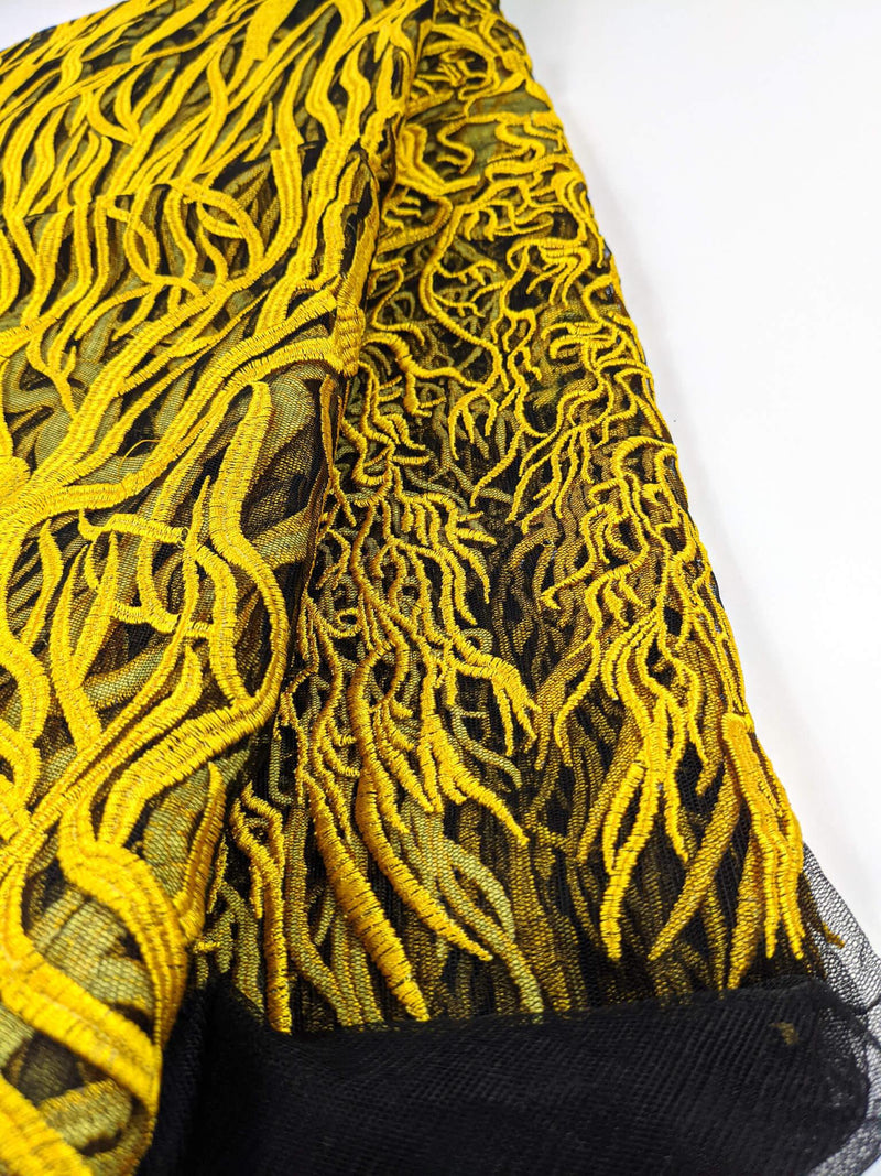 Yellow/Black French Net Lace