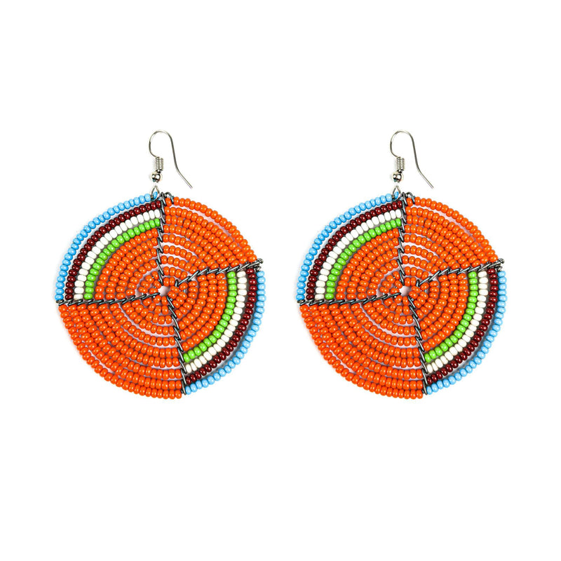 Circular Orange Maasai Beaded Earrings