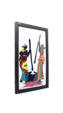 Framed African Folk Art "Village Women Pounding Fufu" - AFRIKAN ATTIRE -