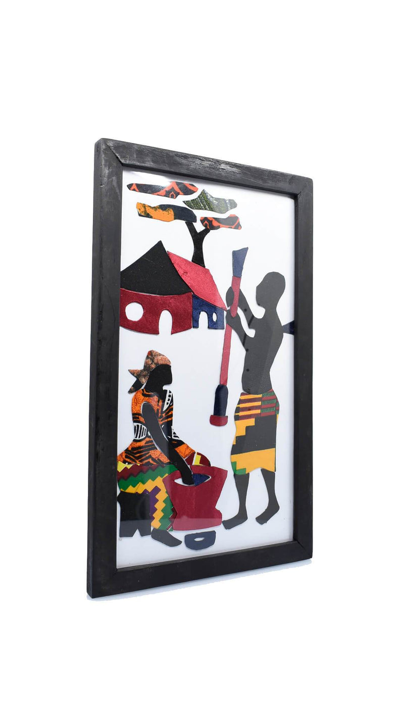 Framed African Folk Art "Woman Washing Man Digging" - AFRIKAN ATTIRE -