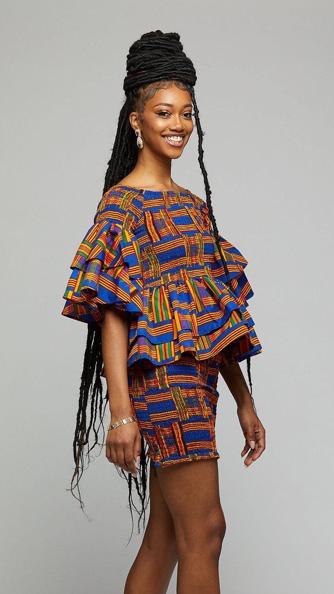 $$Kente Smoked Suit Skirt & Blouse - AFRIKAN ATTIRE - african_clothing - Apparel - african_attireAFRIKAN ATTIRE - african_fashion