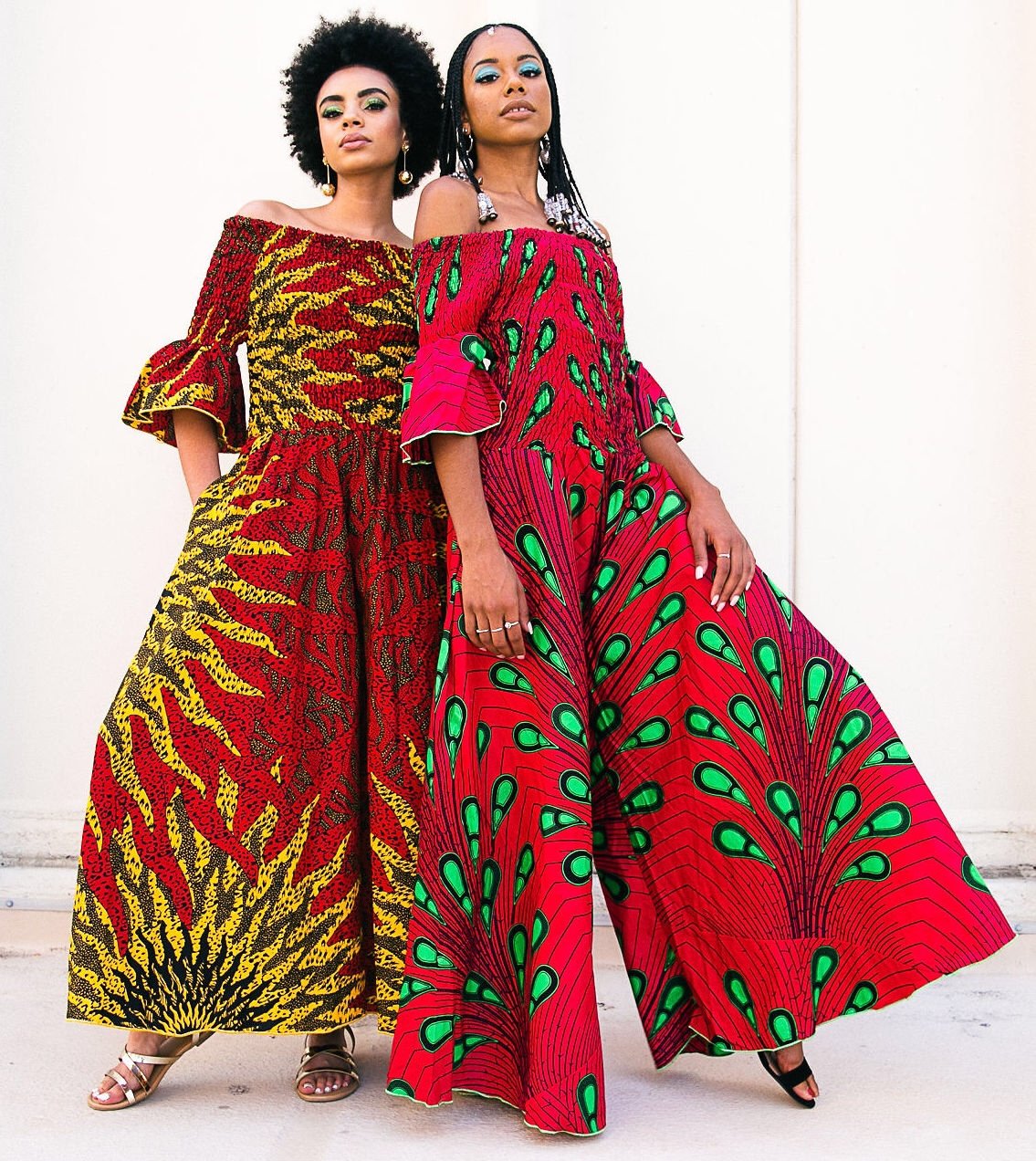 Peacock Off Shoulder Jumpsuit - AFRIKAN ATTIRE - #african_clothing -