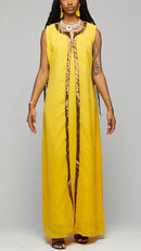 $$Silk Yellow & Gold Long Dress - AFRIKAN ATTIRE - african_clothing - Apparel - african_attireAFRIKAN ATTIRE - african_fashion