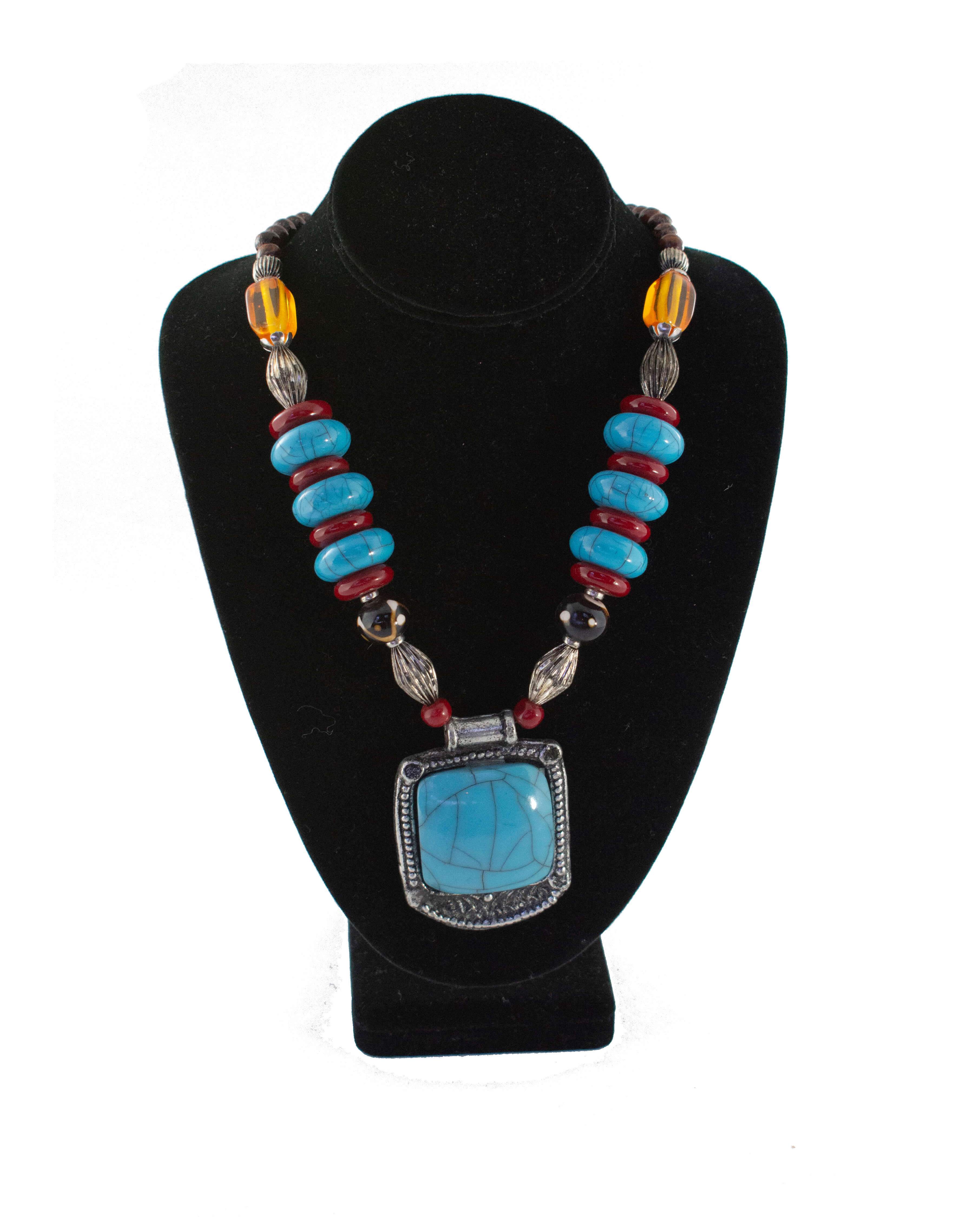 Tribal Turquoise Beaded Necklace Set - AFRIKAN ATTIRE - #african_clothing -